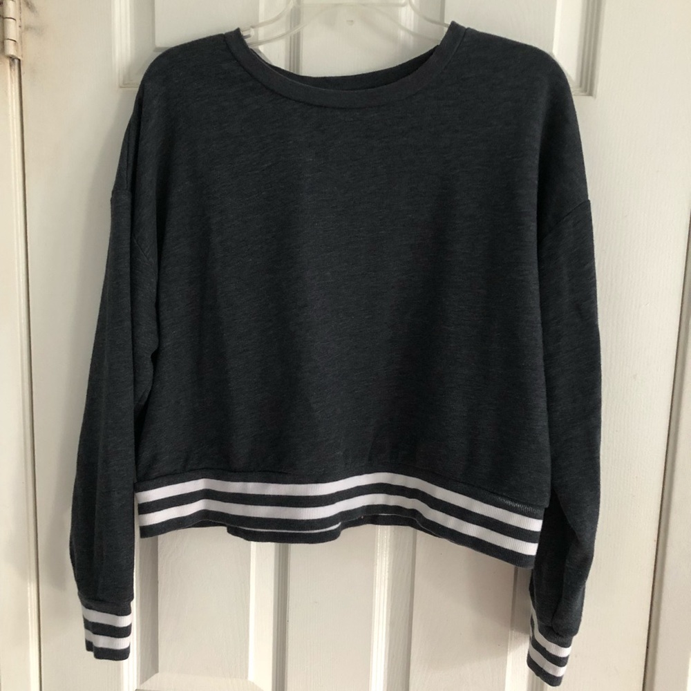Gray Varsity Stripe Crop Top-Size XL